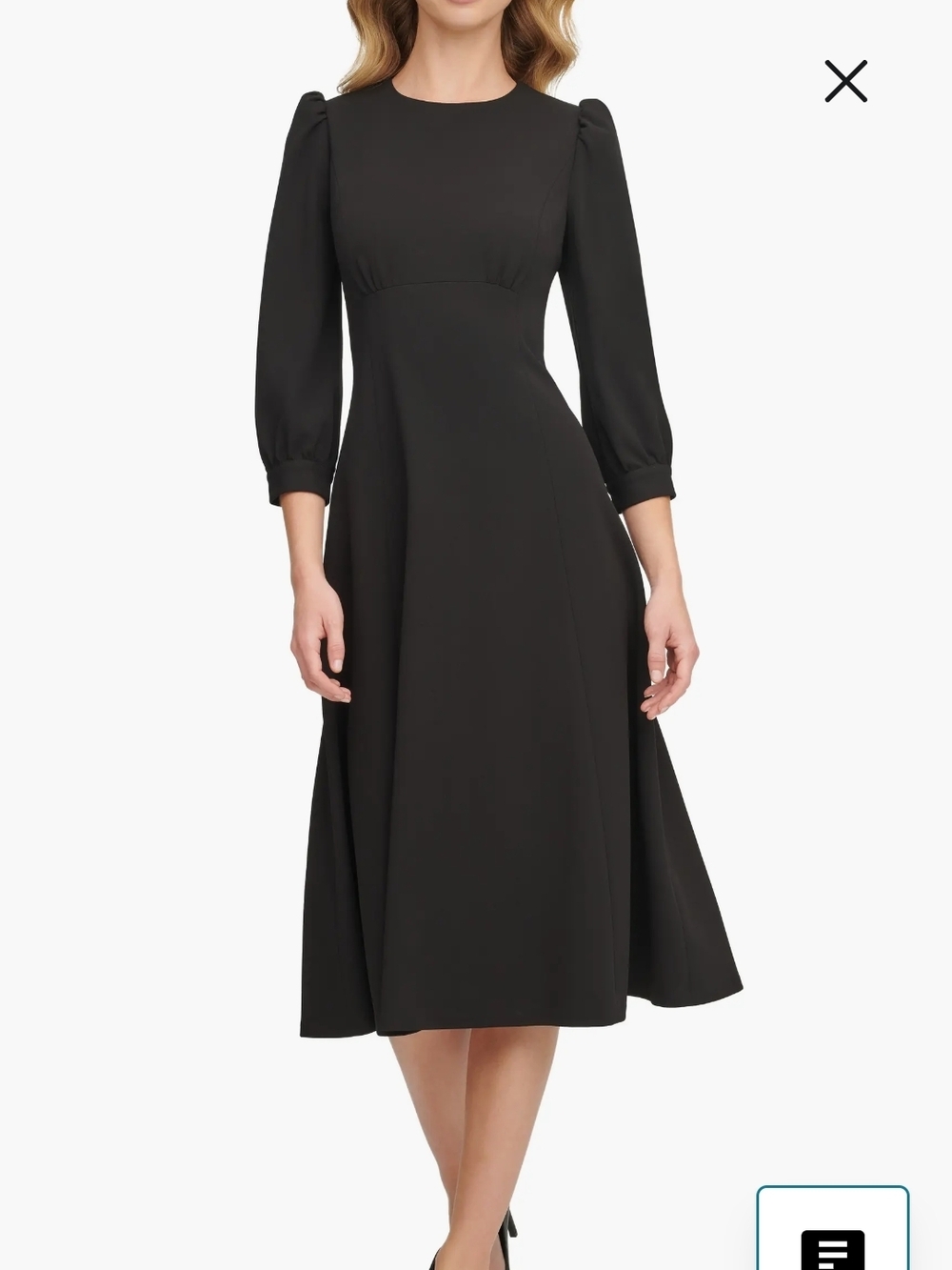Calvin Klein Black Midi Dress with Puff Sleeves